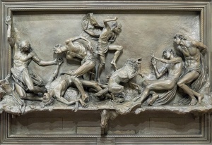 relief sculpture with various figures in contorted shapes