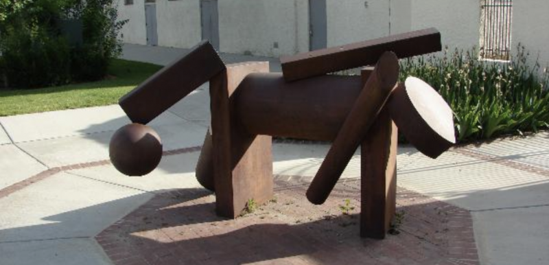 Abstract sculpture made of bronze titled Assemblage by artist Raymond Vincent Jonas created in 1990 located outside of the Springville Museum of Art