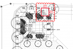 Zoom in detail of blueprint plans highlighting where the sculpture will go