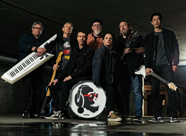 group picture of Monkey Friday band with 8 people and their instruments