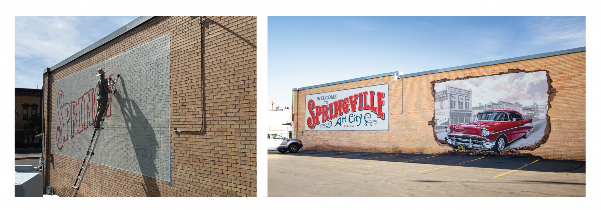 Before and After of the Art Loops Mural Driving Through History