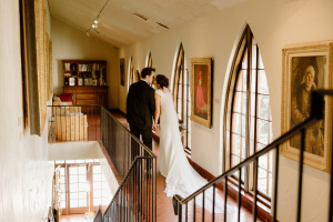 Intimate photo of the bride and groom upstairs